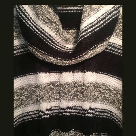 KENSIE Stripe Cowl Neck Sweater, Black/White, XL - Picture 5 of 6